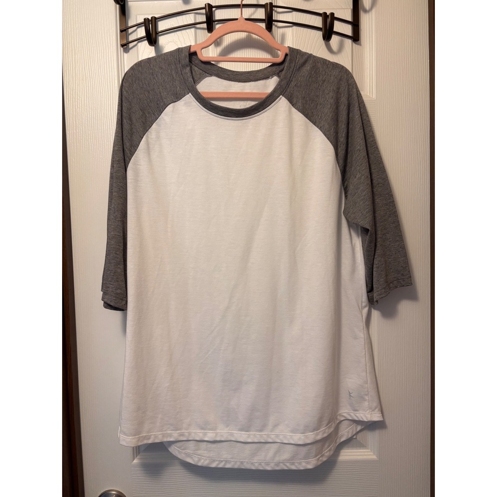 Danskin Now Womens XXL Gray White Raglan Baseball Tee 3/4 Sleeve Loose Fit Shirt